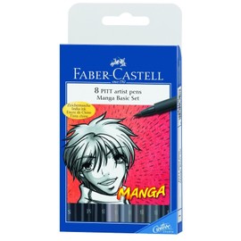 Faber-castell Manga Pitt Artist Pens 8/pkg 5 Shades of Gray 3 Assorted Tip Black 167107