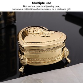 Vintage Metal Jewelry Box, Heart Shape Trinket Organizer Ring Box Case with Antique Flower Carved Zinc Alloy Earrings Ring Necklace Bracelet Storage Box Holder Jewelry Organizer