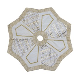 Valery Madelyn 48 inch Elegant White Gold Octagon Christmas Tree Skirt Decorations with Embroidery Patchwork, Themed with Christmas Tree Decor (Not Included)