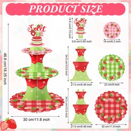 Rtteri 3 Tier Strawberry Themed Party Cupcake Stand Decorations Berry First Birthday Cupcake Holder Decor Summer Fruit Dessert Tower for Kids Girl Baby Shower Sweet 1st Birthday Party Supplies
