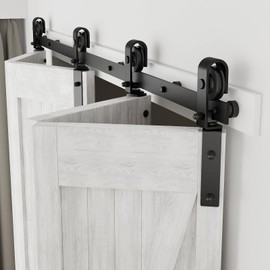 CCJH 72" Bi-Folding Sliding Barn Door Hardware Kit for 4 Doors,Slide Smoothly Quietly,Black Track J Shape Roller,No Door