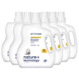 ATTITUDE Laundry Fabric Softener Liquid, Vegan and Naturally Derived Detergent, Plant Based, HE Washing Machine Compatible, Citrus Zest, 80 Loads, 67.6 Fl Oz (Pack of 6)