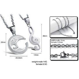 NewZenro Music Note Puzzle Stainless Steel His & Hers Couple Matching Set Pendant Necklaces