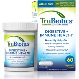"TruBiotics Probiotics for Digestive & Immune Health – Relieves Abdominal Discomfort, Gas & Bloating – 2 Clinically Studied Probiotic Strains + Prebiotics – 60 Capsules"
