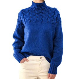 QUINTRA Women's turtleneck sweater, women's turtleneck sweater for women, sweatshirt, blue, M