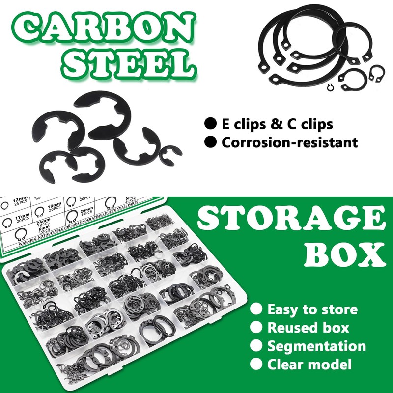 Aienxn 802PCS Snap Rings Assortment Kit, E Clips Assortment Kit