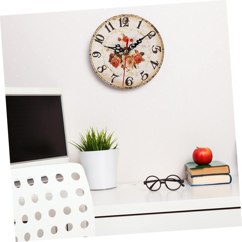 ORFOFE Retro Silent Desktop Clock Wooden Adornment Boho Decor Wall