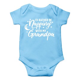 Belle Homie I'D Rather Be Napping With Grandpa - Funny Baby Essentials Bodysuit - Cute Baby Boy Clothes (6 Months, Light Blue)