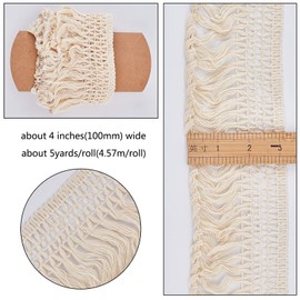 GORGECRAFT 5 Yards X 4" Wide Cotton Tassel Fringe Trim Lace Trim Ribbons for Clothes Curtain Sewing Crafts Accessories Home Decoration, Beige