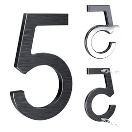 Yafimea 5 Inch House Numbers for Outside, Modern Black Metal Address Numbers with Floating Effect, Adhesive or Screw Mount, Weatherproof Aluminum for Home Mailbox Porch Wall (5)