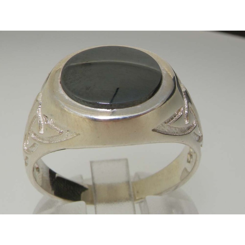 Solid 925 Sterling Silver Natural Hematite Mens Signet Ring -