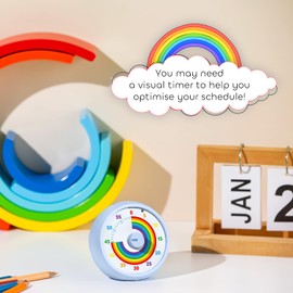 Visual Timer for Kids, 60-Minute Countdown Timer for Classroom Office Kitchen, Desk Timer Kids Time Management Tools with Silent Operation, Pomodoro Time Rainbow Pattern