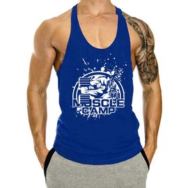 InleaderAesthetics Men's Workout Gym Tank Tops Y-Back Sleeveless Muscle Fitness Bodybuilding Tank Shirts - Blue-XL