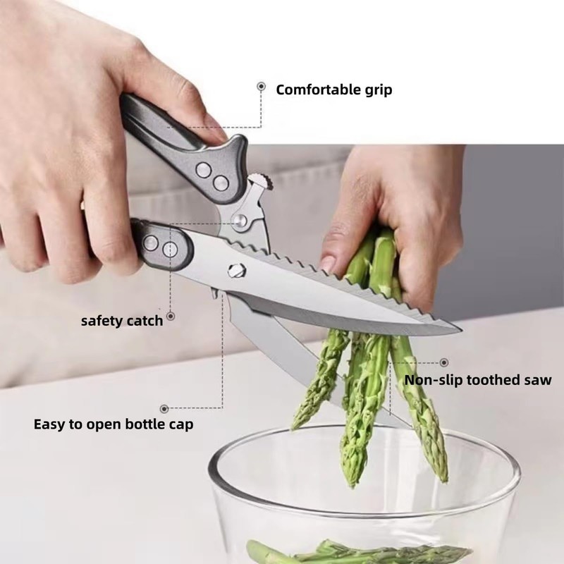 Heavy-Duty Kitchen Shears, Stainless Steel, Serrated Edge, Multi-Purpose Poultry and