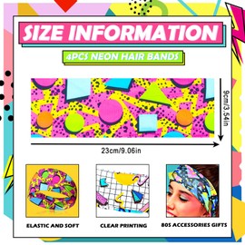 yfstyle 80s 90s Headbands 80s 90s Accessories for Glow Party Retro Print Travel Party Sweatbands Yoga Running Fitness Hair Bands 4Pcs