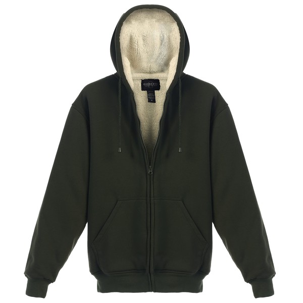 Gioberti Men's Heavyweight Sherpa Lined Fleece Hoodie Jacket, Olive, Medium