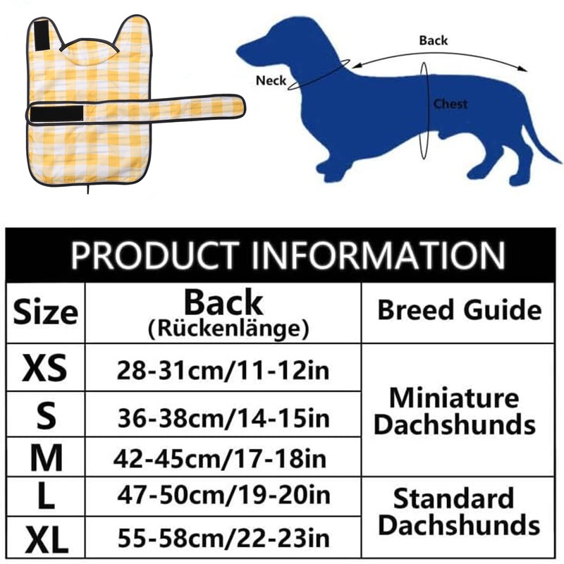 Dog Jacket Adjustable Lightweight Dachshund Raincoat with Reflective Straps and