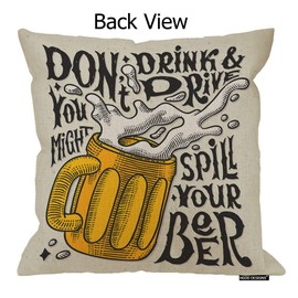 HGOD DESIGNS Beer Quote Square Pillow Cushion Cover,Funny Slogan Don't Drink and Drive You Might Spill Your Beer Cotton Linen Cushion Covers Home Decorative Throw Pillowcases 18x18inch