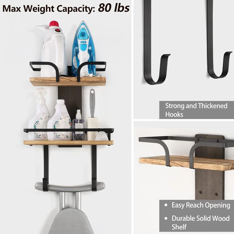 VINAEMO 2 Layer Carbonized Black Storage Rack Ironing Board Holder