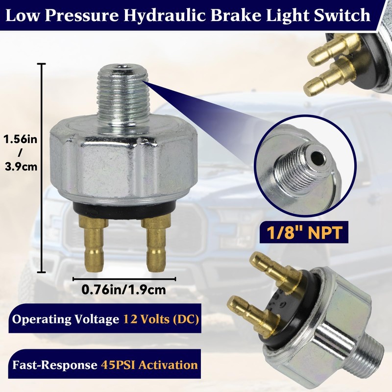 Low Pressure Hydraulic Brake Light Switch, 45PSI Activation, 1/8" NPT