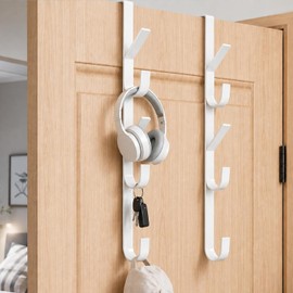 2PCS Perchero para Puerta, Gancho para Puerta, Con 5 Gancho, Blanco
