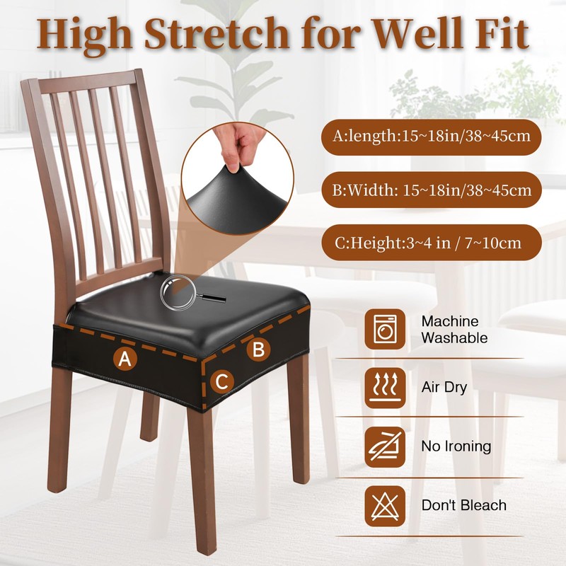 WUSOUPU Waterproof Dining Chair Seat Covers Leather Kitchen Seat Covers,