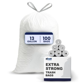 Plasticplace 13 Gallon Trash Bags 1.2 Mil White Drawstring Garbage Can Liners 24"x27 (100 Count)