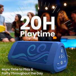 OontZ Ultra Portable Bluetooth Speaker 5.0 - IPX7 Waterproof, 14W Enhanced Sound, 20-Hr Battery, 100ft Range, Deep Bass and Clear Audio, Durable Shower Speaker for Pool or Beach (SUP Edition, Blue)