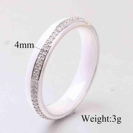 AMDXD Ceramic Engagement Ring, 4/6 mm Memoir Ring, Eternity Ring with 5A Cubic Zirconia, Women's Ring, Men's Ring, Unbreakable & Does Not Discolour, Does Not Scratch, Wedding Rings, Black and White