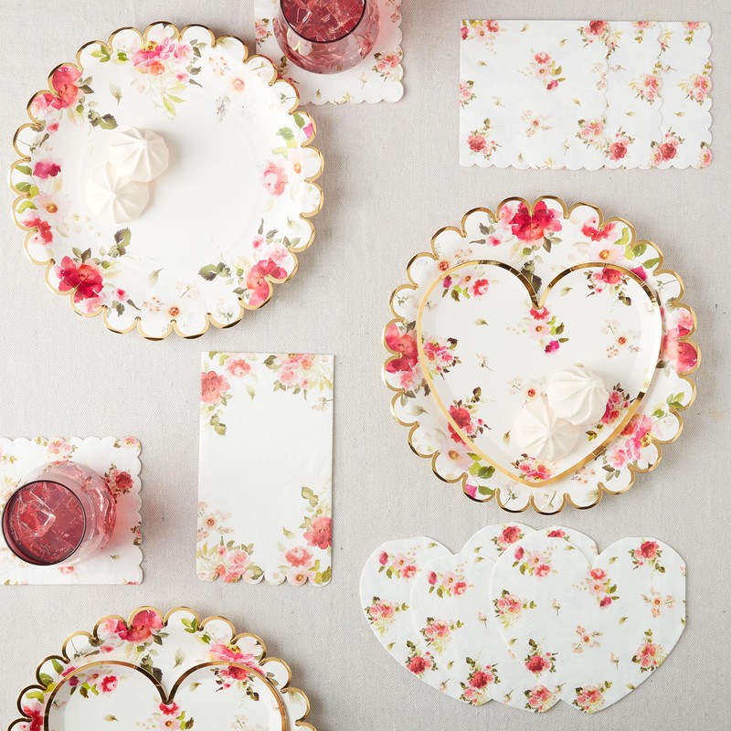 C.R. Gibson Floral Heart Gold Foil Scallop Edge Dinner Plates,