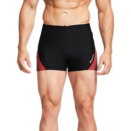 BALEAF Traje de baño deportivo de pierna cuadrada para hombre, duradero, para entrenamiento, Negro/Rojo, M