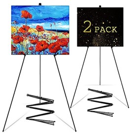 Falling in Art Display Easel Stand, 63" Instant Adjustable Poster Easel, Easy Folding Portable Tripod Stand for Signs, Posters, Wedding, Holds 5 lbs (2 Pack)