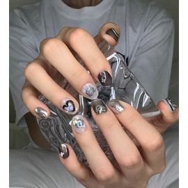Metal Heart Handmade Nail Tips - Long Ballet / 메탈하트 수제네일팁 - 롱발레