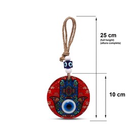 MYSTIC JEWELS - Hamsa of Fatima Hand in Glass with Turkish Eye for Good Luck at Home (Model 3)