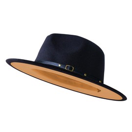 KUJUHA Wide Brim Fedora Two Tone Dress Hat, Black & Camel, Large-X-Large