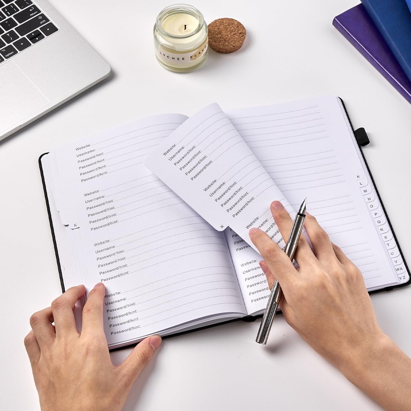 JUBTIC Password Book with Individual Alphabetical Tabs, 7"x10" Internet Password