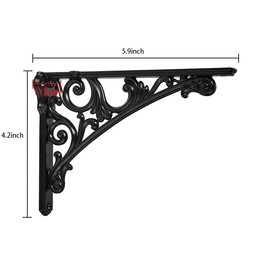 Khtumeware Shelf Bracket 6 Inch, Decorative Brackets for Shelving, Heavy Duty Vintage Ornate Shelf Bracket, Hardware Included, 4 Pack, Black Finish, 5.9x4.2x1.73 inch