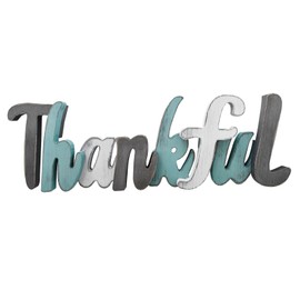 Morning View Wooden Thankful Sign Decorative Hanging Word Signs Table Top Cutout Block Letters Standing Thankful Letter Sign Wall Decor for Living Room Home Decor Shelf Mantel (Aqua), 16X5 Inch
