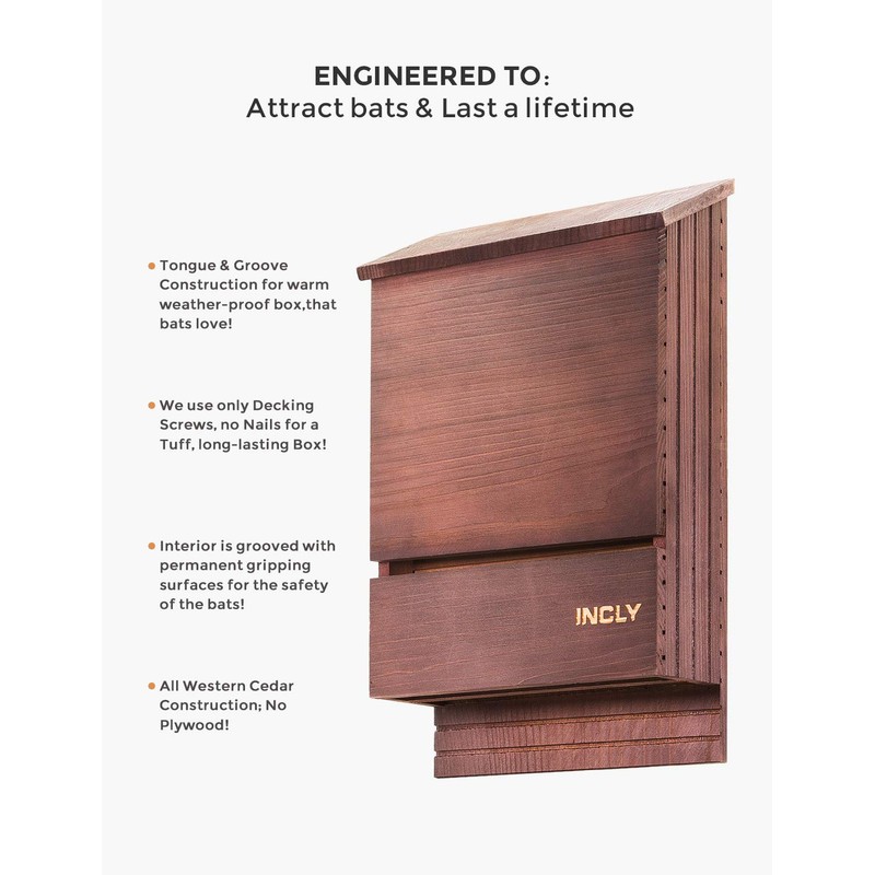 Incly Bat House for Outdoors 15"x9.2"x3.2" Shelter Box kit Double