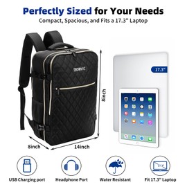 ZORVIC Travel Backpack for Women, Flight Approved Carry On Backpack, 17” Laptop Backpack for Women, Personal Item Bag for Weekender, Business (N-Black)