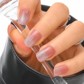 Sethexy Long Square Gradient Press On Nails Cat Eye Rainbow False Nails with Design 24PCS Glossy Full Cover Art Fake Nail for Women and Girls (15)