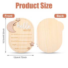 Baby Name Announcement Sign 6.3 Inch Wooden Hello World Newborn Welcome Sign Moon And Stars Baby Welcome Sign Babys Birth Announcement Sign Name Plaque for Photo Props Hospital Nursery