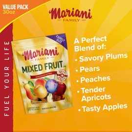 Mariani Mixed Fruit - 30oz Bulk Bag, Dried Fruit Mix No Sugar Added - Pears, Plums, Peaches, Apricots, Apples - American Made Quality Dried Fruit Snacks,Perfect for Trail Mix, Salads, Yogurt, Dessert