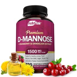 NutriFlair D-Mannose 120 Capsules, 1500mg - with Cranberry and Dandelion Extract - Natural Urinary Tract Health UTI Support - Best D Mannose Powder - Flush Impurities, Detox Body, for Women and Men