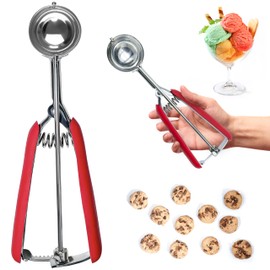 Cookie Scoop for Baking,Ice Cream Scoop,Stainless Steel Cookie Scoop1 tbsp,Red Rubber Grips Design,Durable and Effortless,for Ice Cream,Melon Baller and Cookie Dough Scoop(60# Small).