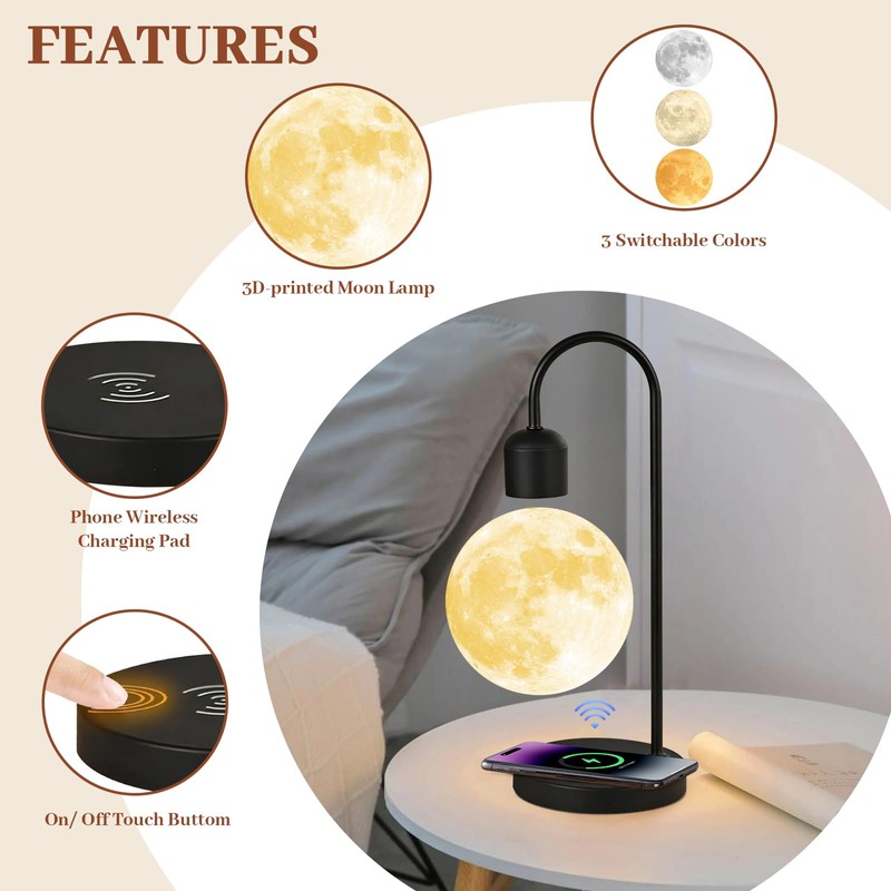 DuliCube Floating Moon Lamp with 3 Color LED Lights, Magnetic