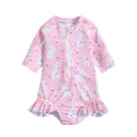 KAIKX Toddler Girls Swimsuits One Piece Rash Guard Half Sleeve Swimwear for Beach Summer Pink 5-6 Years