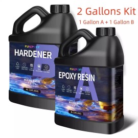 FUNEPOXY Crystal Clear Epoxy Resin Kit -16oz/32oz/64o - 2 Gallons Kit (1 Gallon A + 1 Gallon B)
