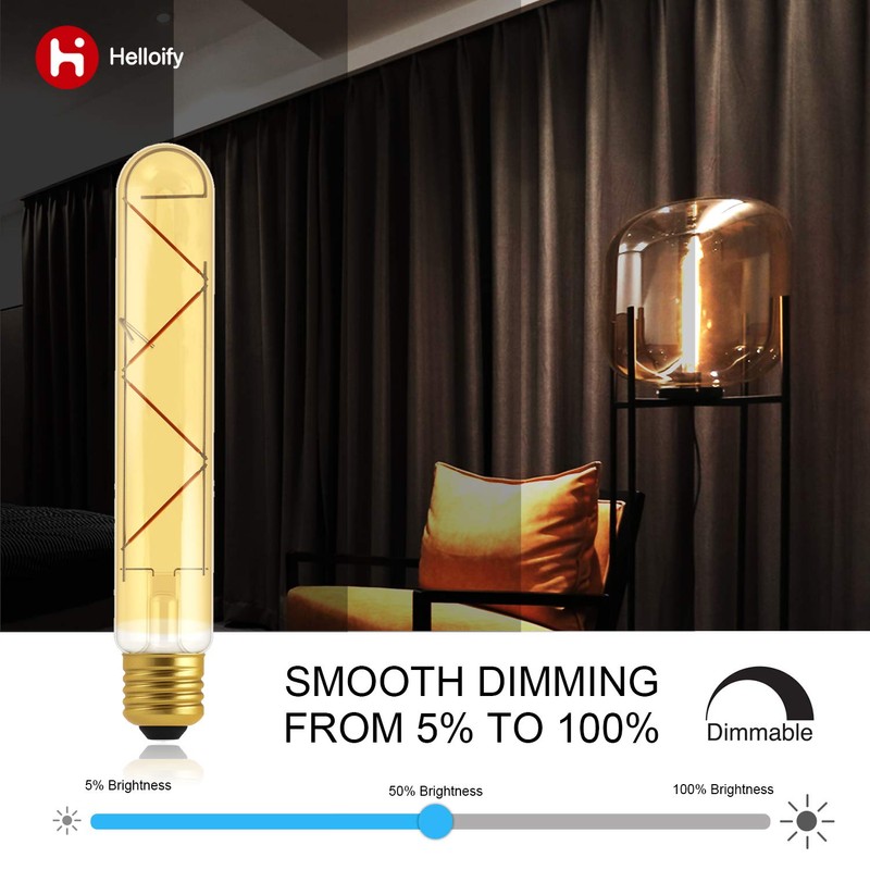 helloify T10 Dimmable Vintage LED Edison Tubular Bulb, 40W Equivalent,