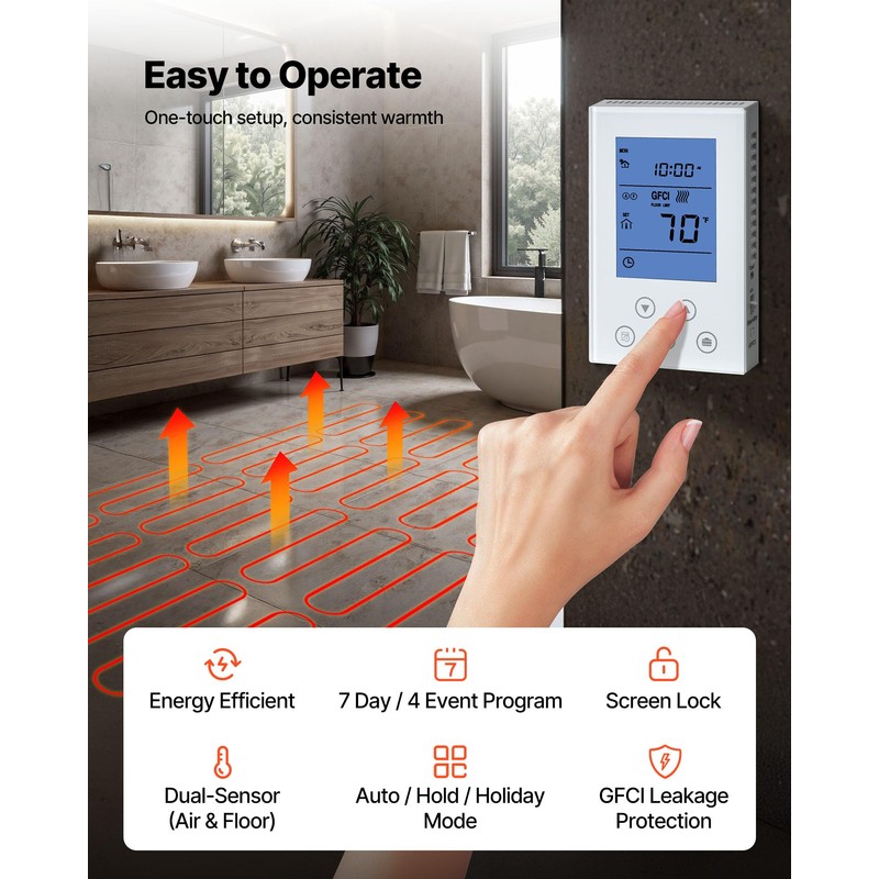 VEVOR 15 sqft Self-Adhesive Mesh Floor Heating Mat System, 120V